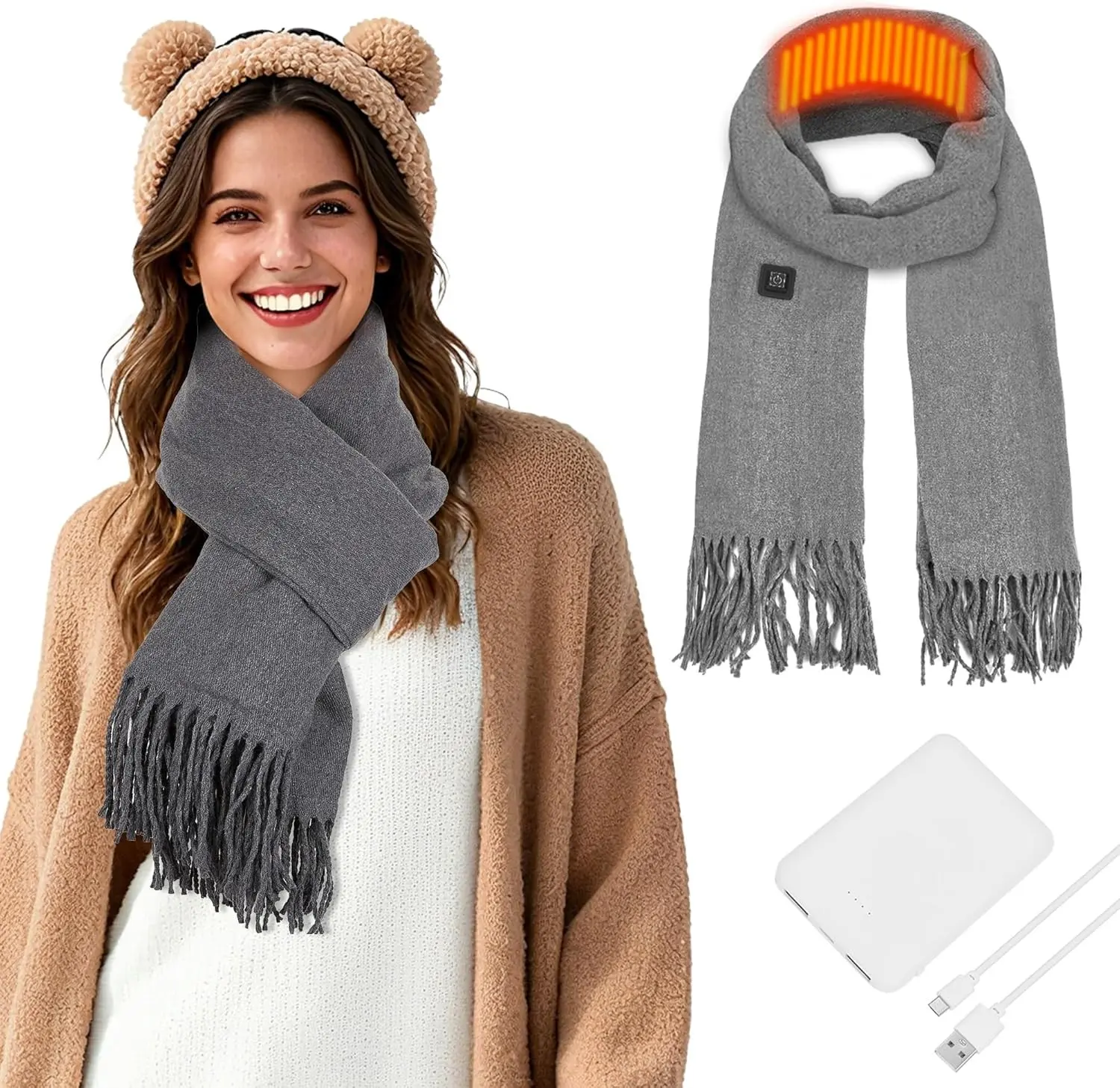 Heated Scarf For Women Men Usb Rechargeable Heated Scarf Portable & Adjustable Neck Warmer