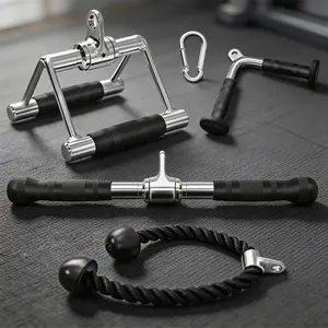 5PCS Cable Machine Attachment Set, Lat Pull Down Accessories with Tricep Rope, V Bar, Straight Bar, D Handle & Carabiner, Non-Slip Grip for Home Gym Strength Training summervibes