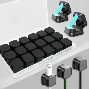 18 Pack Cord Organizer Holder Magnetic Cable Clips Management Easy Strong Adhesive Phone USB Charger Cord Hide Or Organize Desk Cable for Kitchen Office Car Nightstand Black