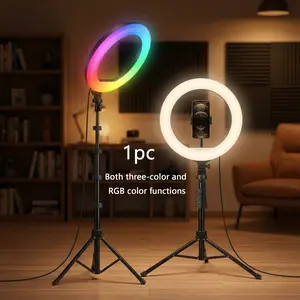 Adjustable LED Ring Light with 63-inch Tripod,10-inch RGB Fill Light ExtendableTripod, Sturdy, Durable, Easy to Store forMakeup/Live Stheaming/Photography Self-Portrait Light#SummerVibes