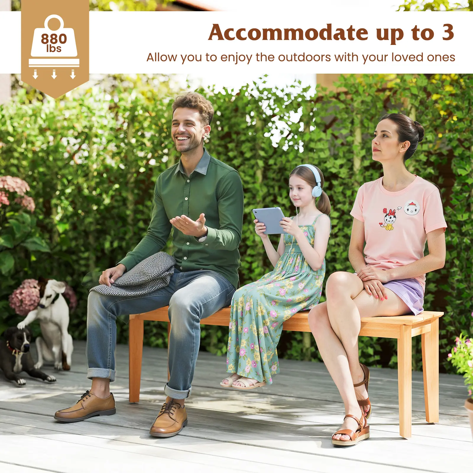 COSTWAY - 55 Inches Outdoor Teak Wood Bench with 880 LBS Weight Capacity