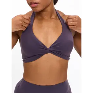 Poshknit Twist Halter Sports Bra - Purple Shadow