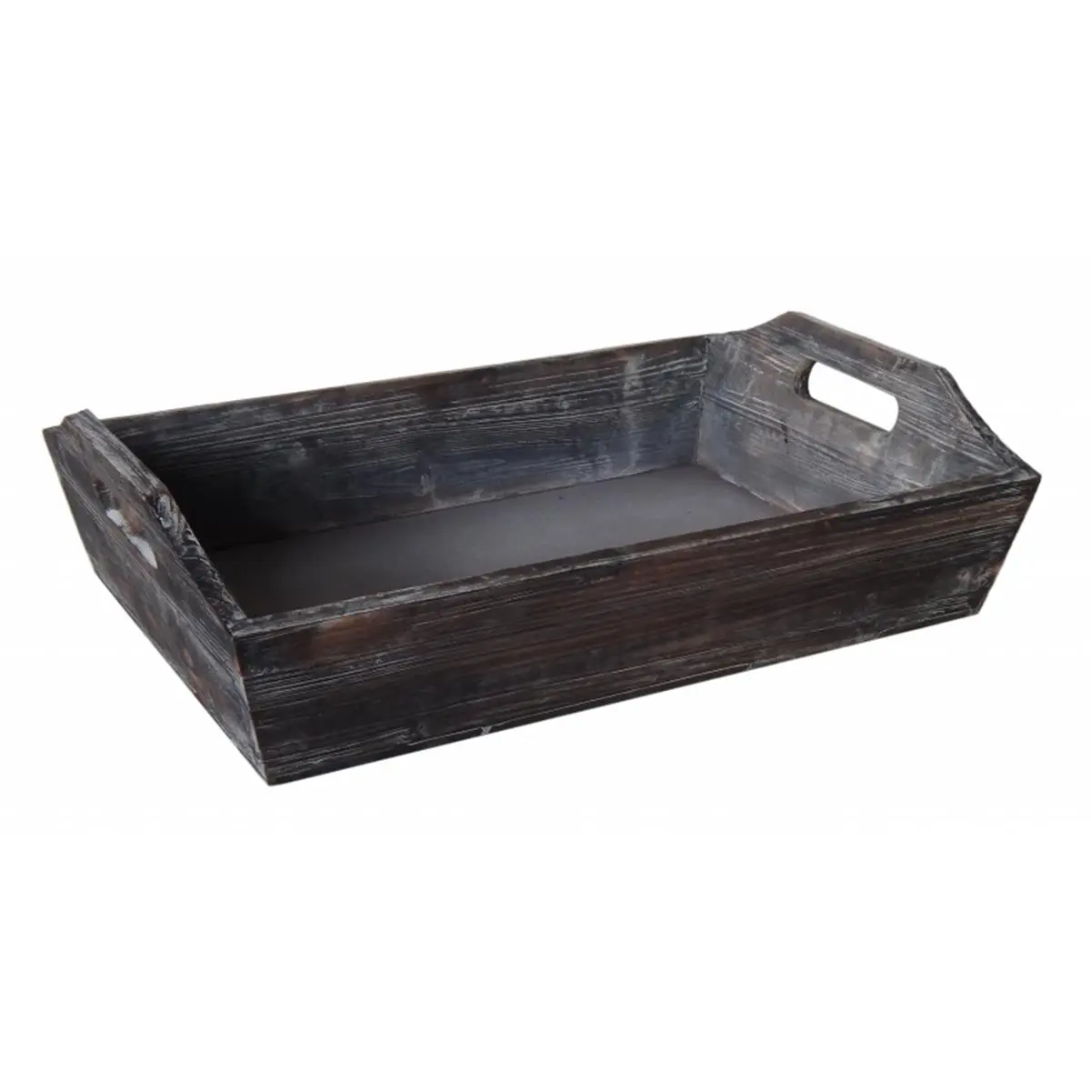 Cheung's FP-3772B Deep Shabby Brown Wooden Tray with Side Handles, Home Organiser for Storage & Organization