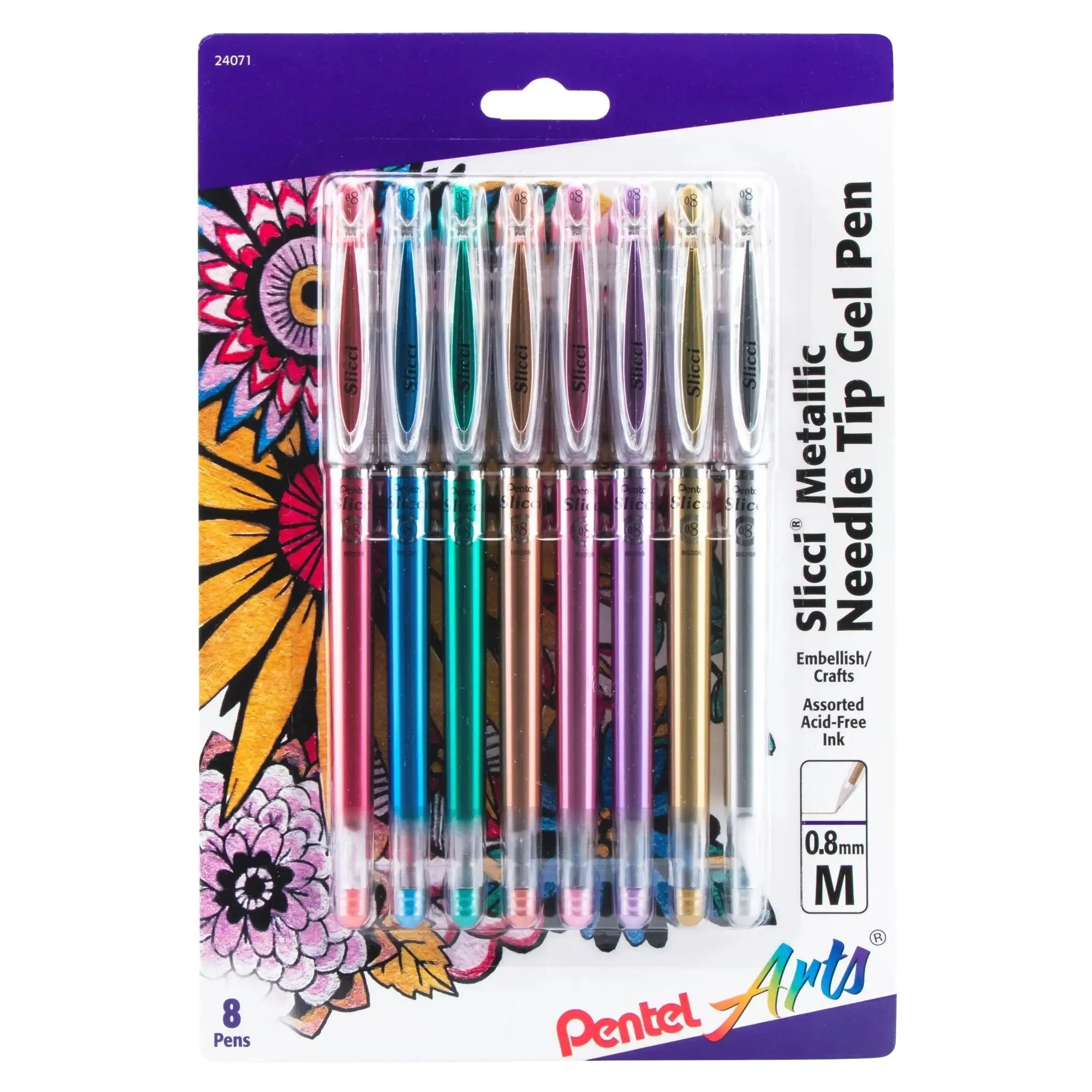 Slicci™ Metallic Gel Pen 8-Pack - Metallic Ink, Needle Tip Writing Tool for Creativity, Design Projects (Office Stationery & Supplies), Vibrant Colors