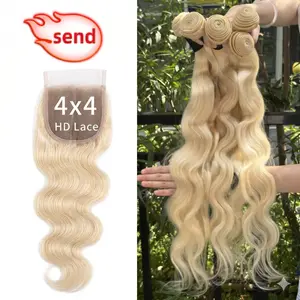 【JOPEAR】613 Blonde Body Wave Bundles Human Hair 16 Inch 4x4 Colored Closure 16A Brazilian Virgin Raw Wave Hair 1 3 4 Bundles Extensions Double Weft #Summer