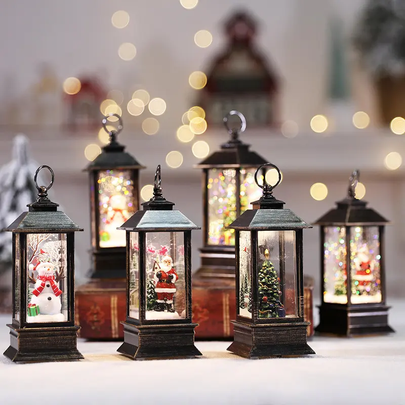Lighted Christmas Lantern with Holiday Scene - Electric