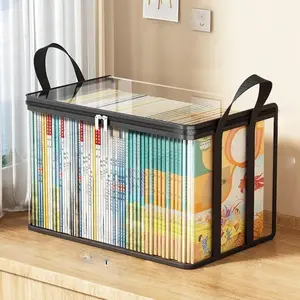 2 PCS Large Storage Transparent Box - Duty Space-180 °   Flip Cover Heavy, Saving Organizer for Books/Clothes/Documents (Black) living room