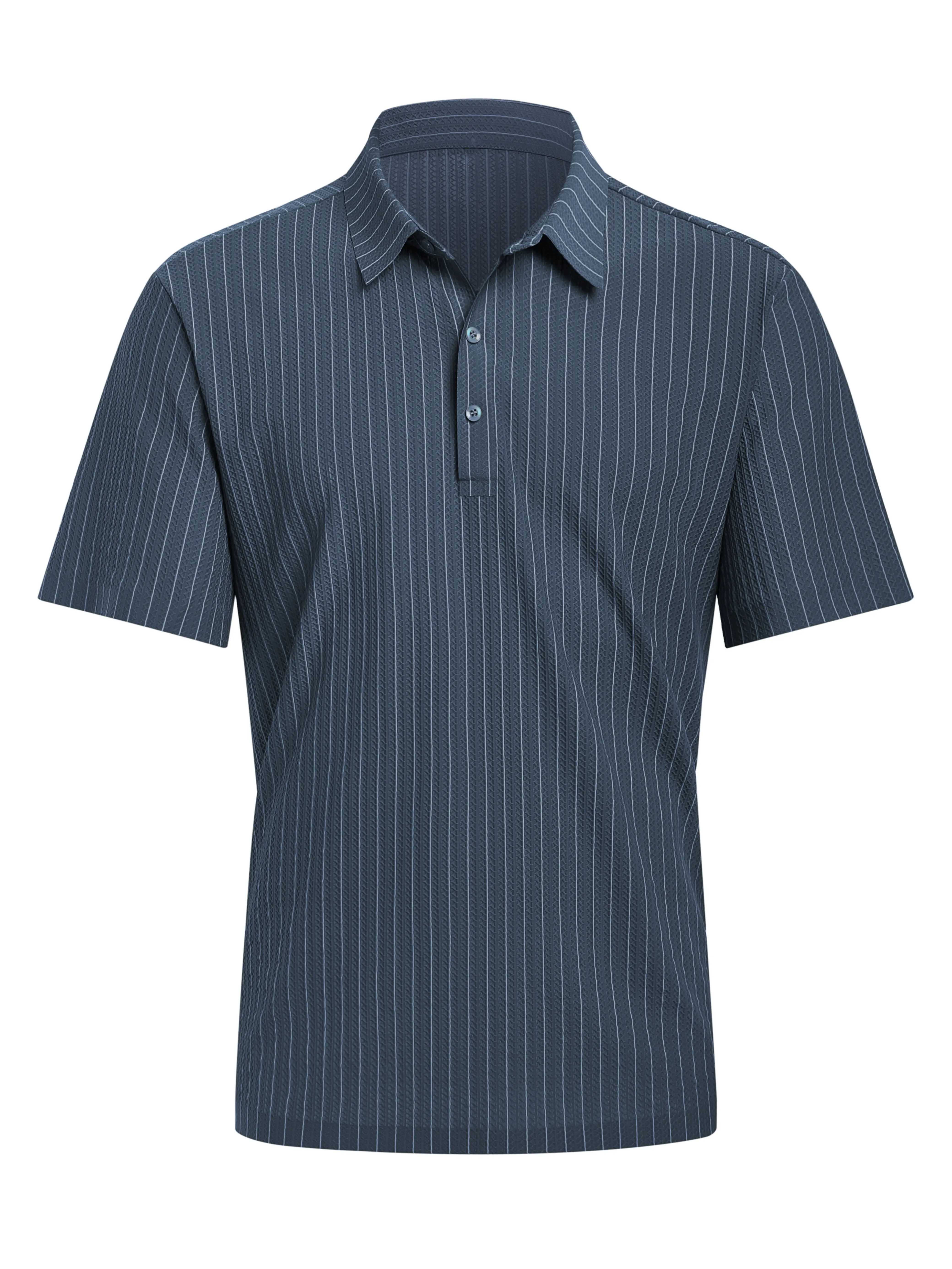 Royaura Men's Polo Shirt, Casual Short-Sleeve Top with 3D Diamond Texture, Fitted Textured Woven Pullover for Business and Social Events, Stripe, 3D Effect