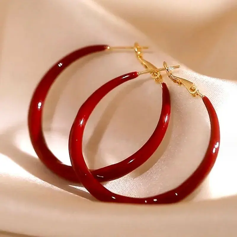 Circular Hoop Earrings Set, 2 Pairs Elegant Minimalist Large Hoops for Women, Copper with 925 Sterling Silver Needles, Earrings Jewelry, Elegant Minimalist Earrings