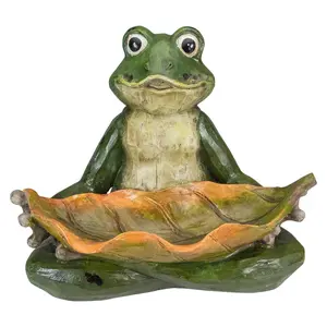 Northlight 14" Green Frog w/Leaf Birdfeeder Garden Statue