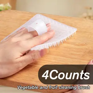 4 Counts Vegetable Scrubber, Vegetable Fruit Cleaning Brush Set, Dense Soft Scrubber for Carrots Potatoes, Multifunctional, Mixed Designs