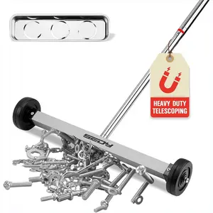 Magnet Sweeper Magnetic Nail Roller: 17-Inch Heavy Duty Magnet Nail Pickup Rolling Tool with Telescoping Adjustable Handle 8.8-Pound Capacity Ideal for Workshop Garage Yard Construction Cleanup