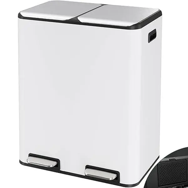 MAMIZO Dual Trash Can w/2 Built-in Box for Odor Control, Hands-Free Kitchen Garbage Bin, Recycle Waste Dustbin, Soft-Close Lid, 2 Buckets,Foot Pedal, Side Handle, Airtight,for Home (Black)