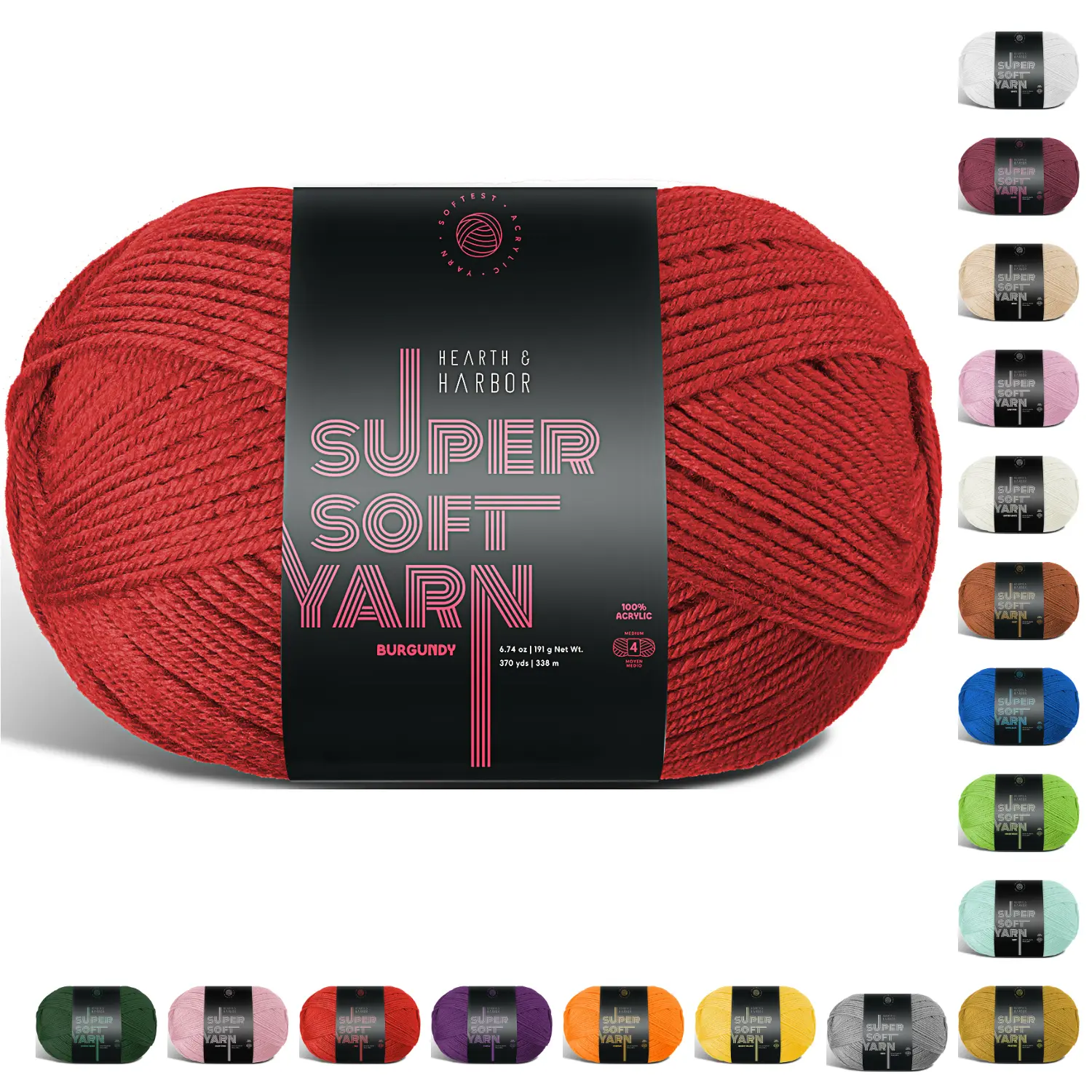 Hearth & Harbor Medium Worsted Weight 4 Acrylic Yarn (370 yds) - Soft, Durable Yarn for Beginners' Amigurumi Crochet, Crochet Projects, Knitting Crafts - Available in Dozens of Colors