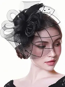 1Pc Fascinators Hats For Women Fancy Tea Party Hats 2024 Elegant 1950s Kentucky Derby Hats Hair Clip For Bride Wedding Party Birdcage Veil Headband 1920s Headpiece For Horse Race Vintage Bridgerton Fedora Beret Hats 50s Outfit Hats Black Veil For Funeral