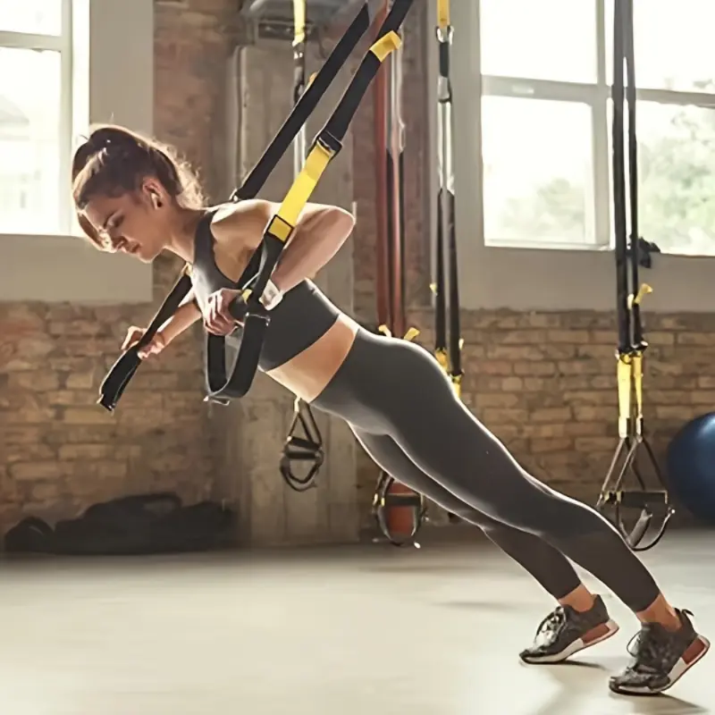 Adjustable Full Body Suspension Trainer Set with Door Anchor, Extension Arms, and Foot Straps - Durable Polyester Fiber Calisthenics Tools