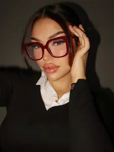 Women's Burgundy Square PC Frame Vintage Plain No Prescription Glasses, Stylish Square Frames, Daily Wear Transparent High Quality Eyewear Accessories, School Glasses