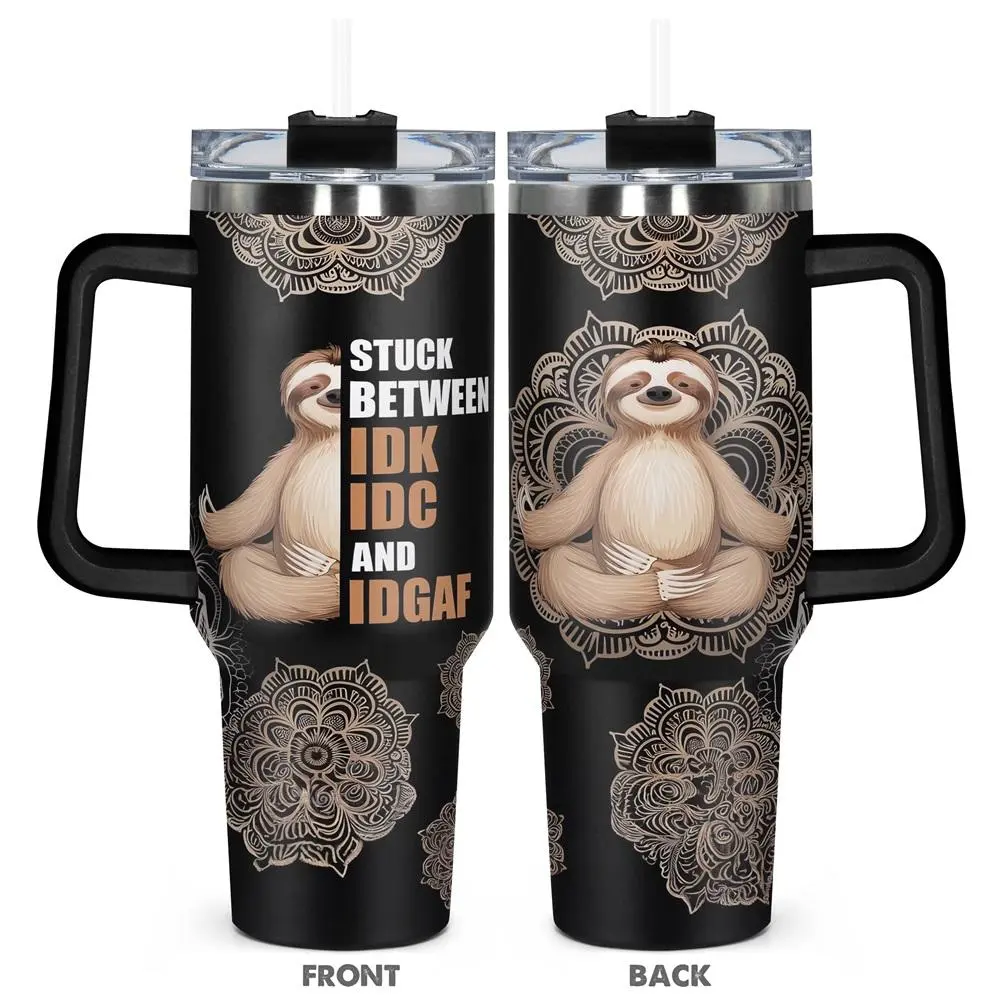 Sloth Pattern Tumbler with Lid, 1 Count  40oz  Stainless Steel Water Bottle, Insulated and Durable Water Cup for Birthdays, Holidays, Gift for Family, Friends, Coworkers, Drinkware