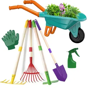 Kids Gardening Tool Set,7 pcs Detachable Toddler Gardening Tools with Wheelbarrow，Shovel,Rake,Hoe and Leaf Rake for Outdoor Summer Yard Lawn Beach,Christmas Birthday Gifts for Age 3,4,5 Year