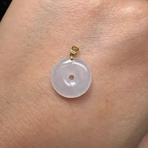Icy white jadeite Jade donut pendant, 18k golds plated clasp
