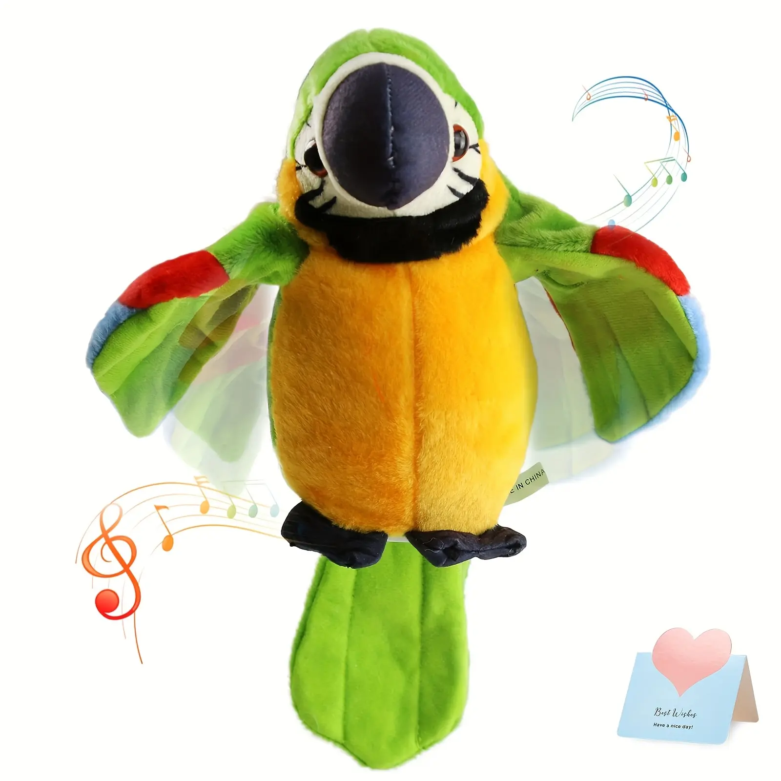 Green Talking Parrot Plush Toy (Batteries Not Included), Repeats What You Say, Interactive Recording Bird with Wings, Suitable as a Gift for Boys and Girls on Birthdays and Christmas