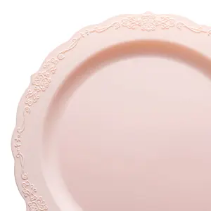Pink Vintage Round Disposable Plastic Appetizer/Salad Plates (7.5")