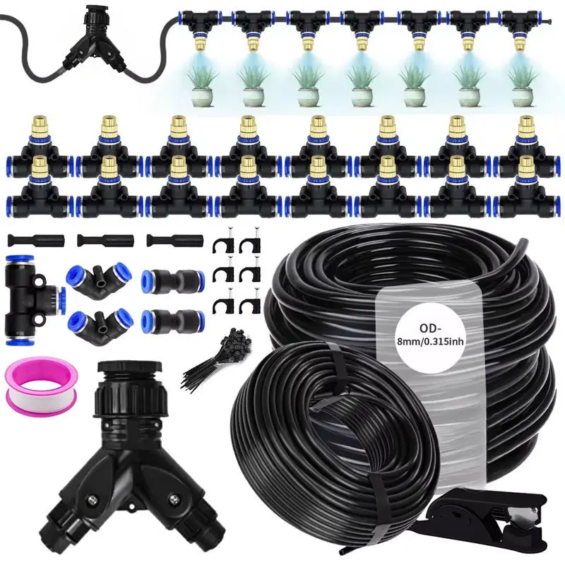 787.4 inch 5/8 Mm Atomizing Nozzle, Dual nozzle, Brass Atomizing Nozzle, Double Outlet Faucet Interface Garden Hose Connectors Watering System, Atomization Cooling System 360 degrees, Suitable for Garden Irrigation Spray Cooling