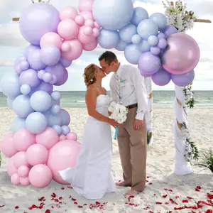 98 Pieces Pastel Blue and Pink Balloons, Pink Purple Balloon Garland Arch Kit, Macaron Balloons for Birthday Wedding Gender Reveal Baptism Party Decorations