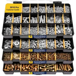 3010 count Hardware Assortment Kit with Assorted SAE & Metric Phillips  , and Grade 8.8 Metric Hex Bolt Set with Matching Nuts and Lock Washers (4 Trays)