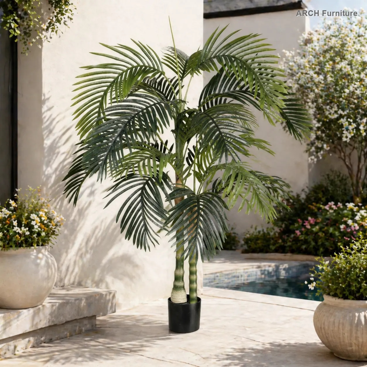 6FT Realistic Decorative Gold Artificial Tree - Lifelike Golden Cane Palm Tree with Black Plastic Pot, 1pc Set for Indoor Home Decor, Outdoor Decor, Gold Artificial Trees
