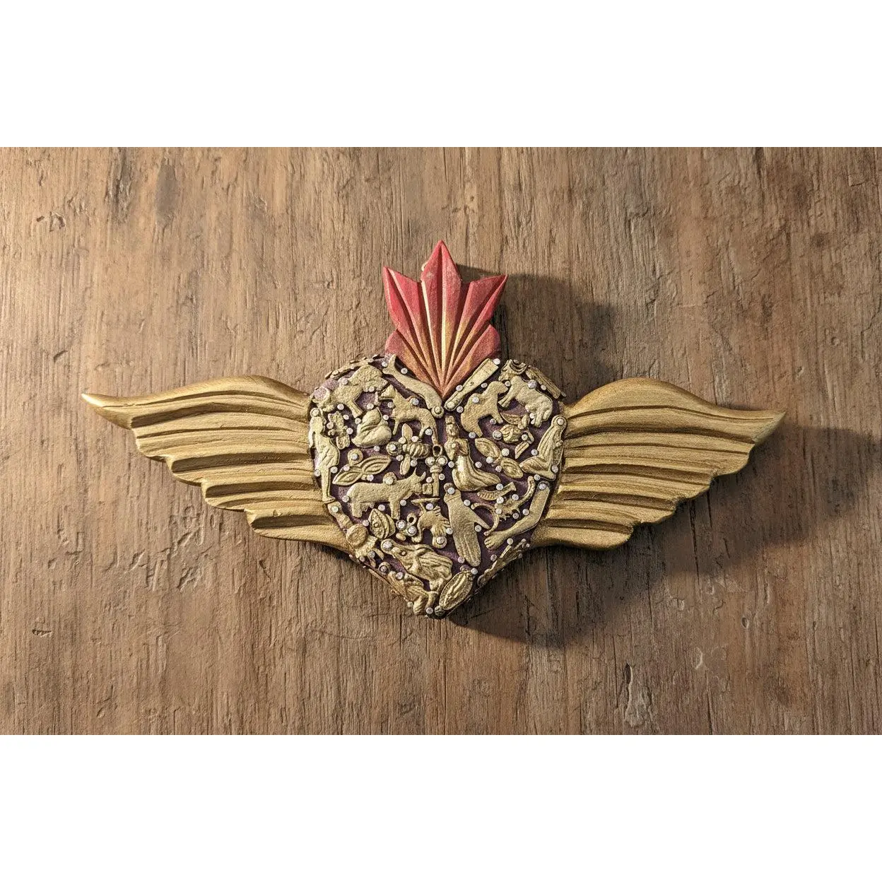 Large wooden Heart with Wings and Milagros Large wooden Heart with Wings and Milagros