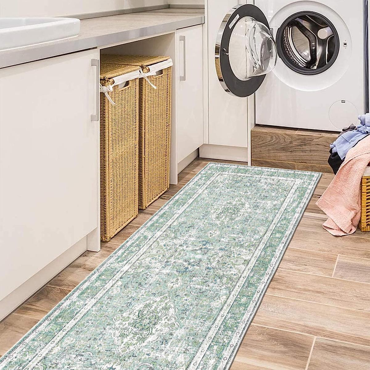 Soft Washable Boho Runner Rug 2ft x 6ft | Non-Slip Vintage Rug for Kitchen & Hallway