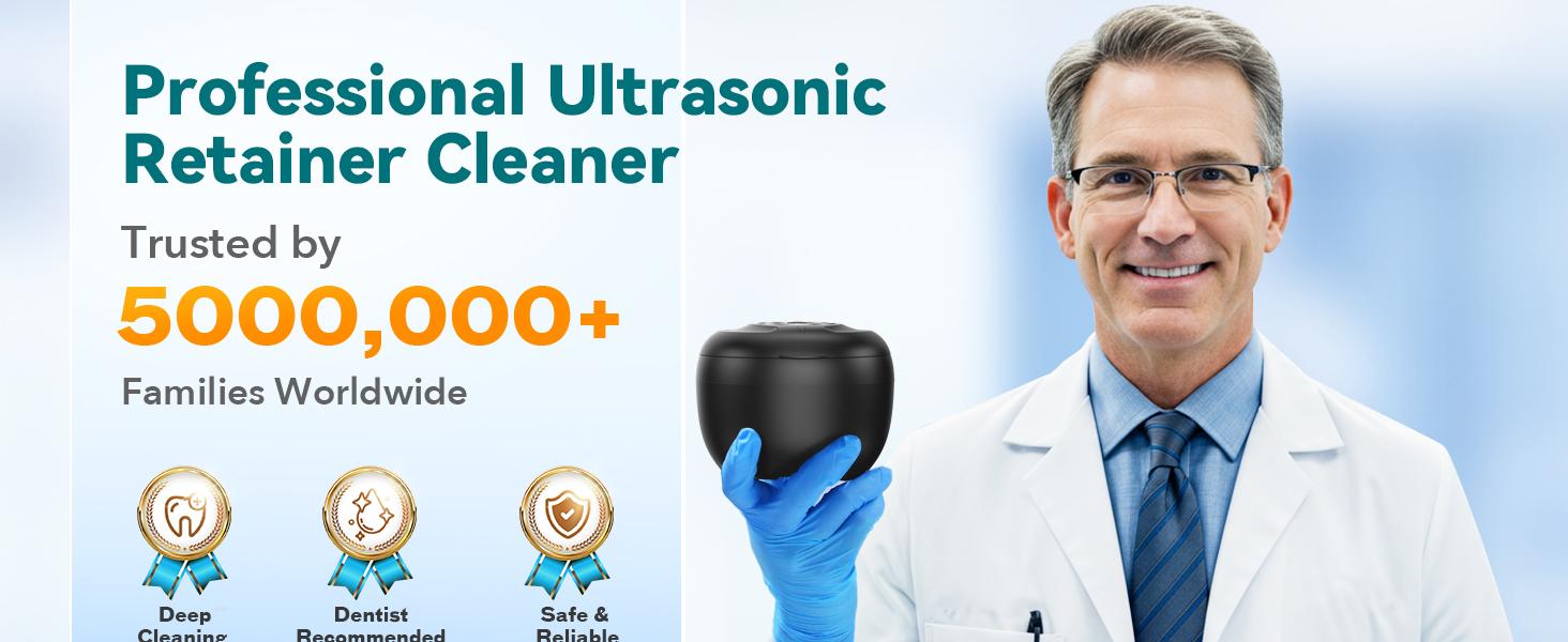 Dental Ultrasonic Retainer Cleaner Machine - 45kHz Dental Cleaning Pod with 304 Stainless Steel Tank, UVA & UVC, Digital Timer & 200ML Capacity for Braces, Mouth Guards, Dentures, Aligners,  Night Guards, Toothbrush Heads, Jewelry, Home and Travel Use