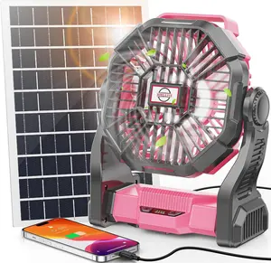 30000mAh Solar Fan with LED Lantern, 10W Solar Panel Rechargeable Battery Powered Camping Fan for Outside, 9 Inch Portable Battery Operated Hurricane Supplies for Picnic, Barbecue, Fishing, Travel