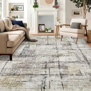 Modern Abstract Living Room Rug, Washable Non Slip Non Shedding Area Rug, Soft Foldable Low Pile Floor Carpet, Distressed Farmhouse Carpet for Bedroom and Office