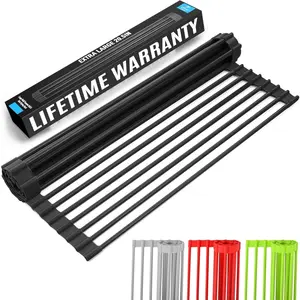 Zulay 20.5" x 13" Roll Up Drying Rack - Silicone-Coated Stainless Steel Over Sink Dish Rack - Foldable & Non-Slip Kitchen Organizer