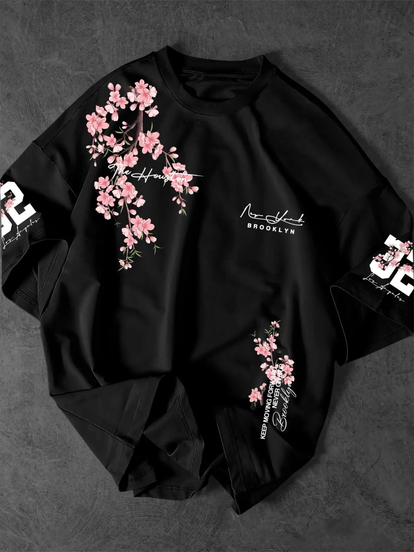 Unisex Oversized Cherry Blossom Graphic T-Shirt, Japanese Sakura Print Casual Loose-Fit Streetwear Tee, Breathable Aesthetic Top for Spring and Summer
