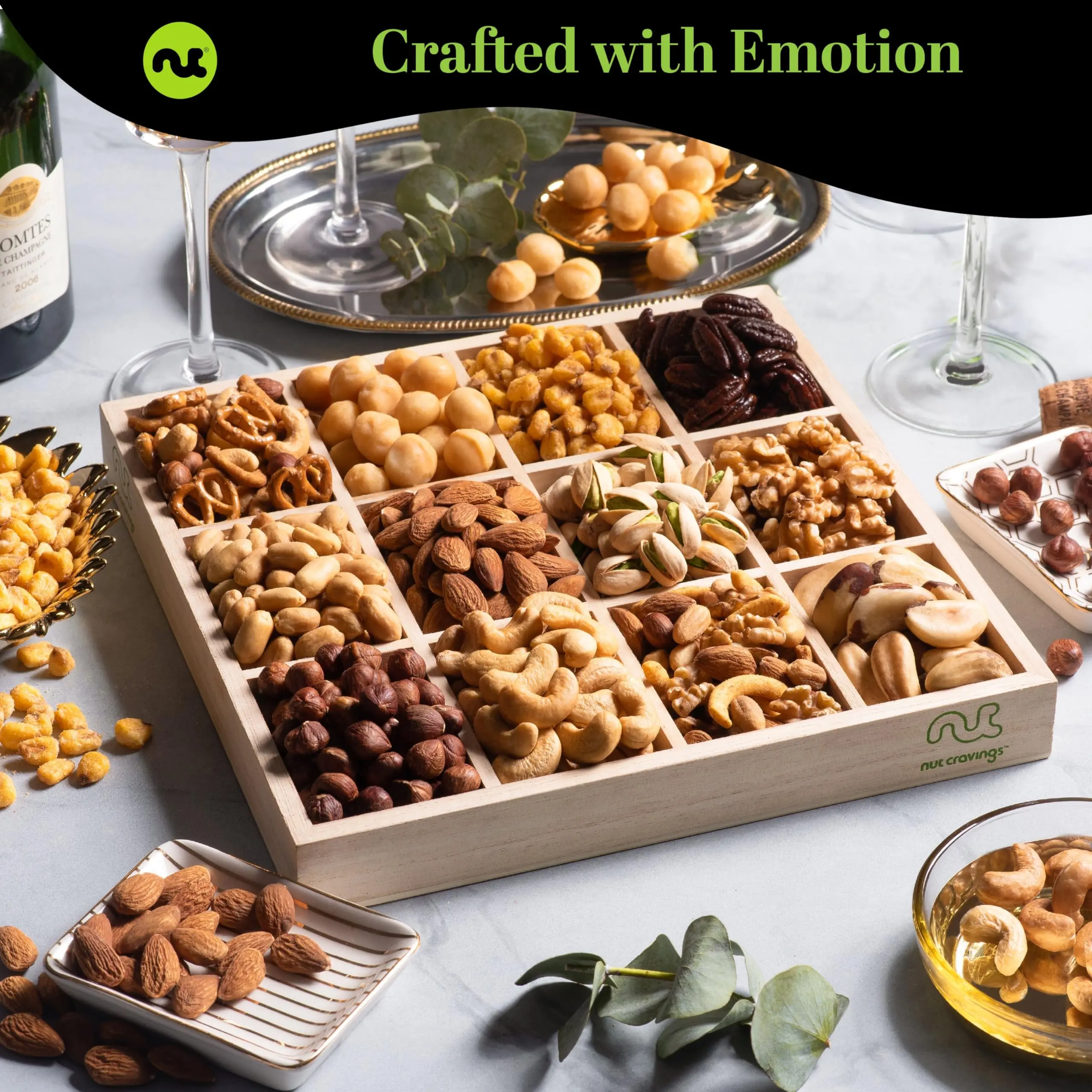 Nut Cravings Gourmet Mixed Nuts Gift Basket - 12 Premium Varieties in Elegant Tray with Red Ribbon | Kosher Certified, Made in USA, 32oz Snack Protein Gift Box
