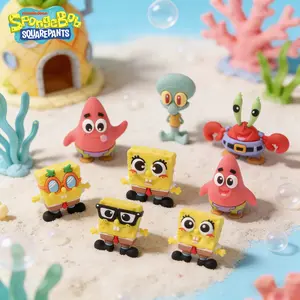 SpongeBob Officially Licensed 3D Anime Character Random One Modern Style Buddies Figurine Decorative SpongeBob SquarePants Patrick Krabs Squidward Cute Collectible Ornament for Room Office, Cute Cartoon Figurine, Cute Collectible Figurines