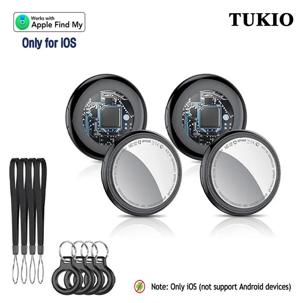 [DealsForYouDays]TUKIO Air Tags 4er Pack Schwarz Smart Key Finder Compatible with Apple Find My App iOS Only Airtag for Keys/Baggage Tracker with Replaceable Batteries Small Electronics Tracker