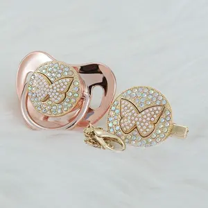 MIYOCAR bling 3D Butterfly Metallic pacifier and clip BPA free New Born gift Photography no for daily use gold  pacifier pacifier