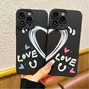 Couple Smartphone Casing Set - Red & Blue Heart Puzzle Design, Frosted TPU Cellphone Accessories, Comfortable Grip, Effective Protection for Phone17/16/15/14/13/12/11 Pro Max Plus Handheld Cases