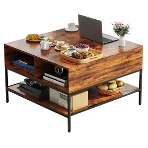 Farmhouse Lift Top Coffee Table with Storage - 31.5" Adjustable Height Living Room Table, Multifunctional Center for Family with Hidden Compartment & 3 Shelves(110lbs Capacity, Easy to Clean)