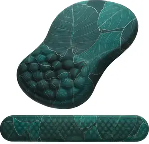 2 in 1 Ergonomic Mouse Pad with Keyboard Wrist Rest, Non-Slip Wrist Support for Computer Keyboard, Easy Typing & Wrist Pain Relief (Banana Leaf Green)