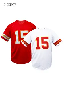 Men's American Football Jersey - Loose Fit V-Neck, Breathable Athletic Football Shirts with Red Accent, All-Season Machine Washable Sportswear, Athletic Training Apparel for Games, Practice, Embroidered Details, Reinforced Seams, Sports Enthusiasts