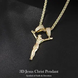 HHIOK Sparkly Religious Couple Chokers - Gold-Plated Eco-Copper with 3D Jesus Christ Pendant, Durable and Stylish Accessories, Faith and Devotion Symbol No-Fade Couple Gift Idea