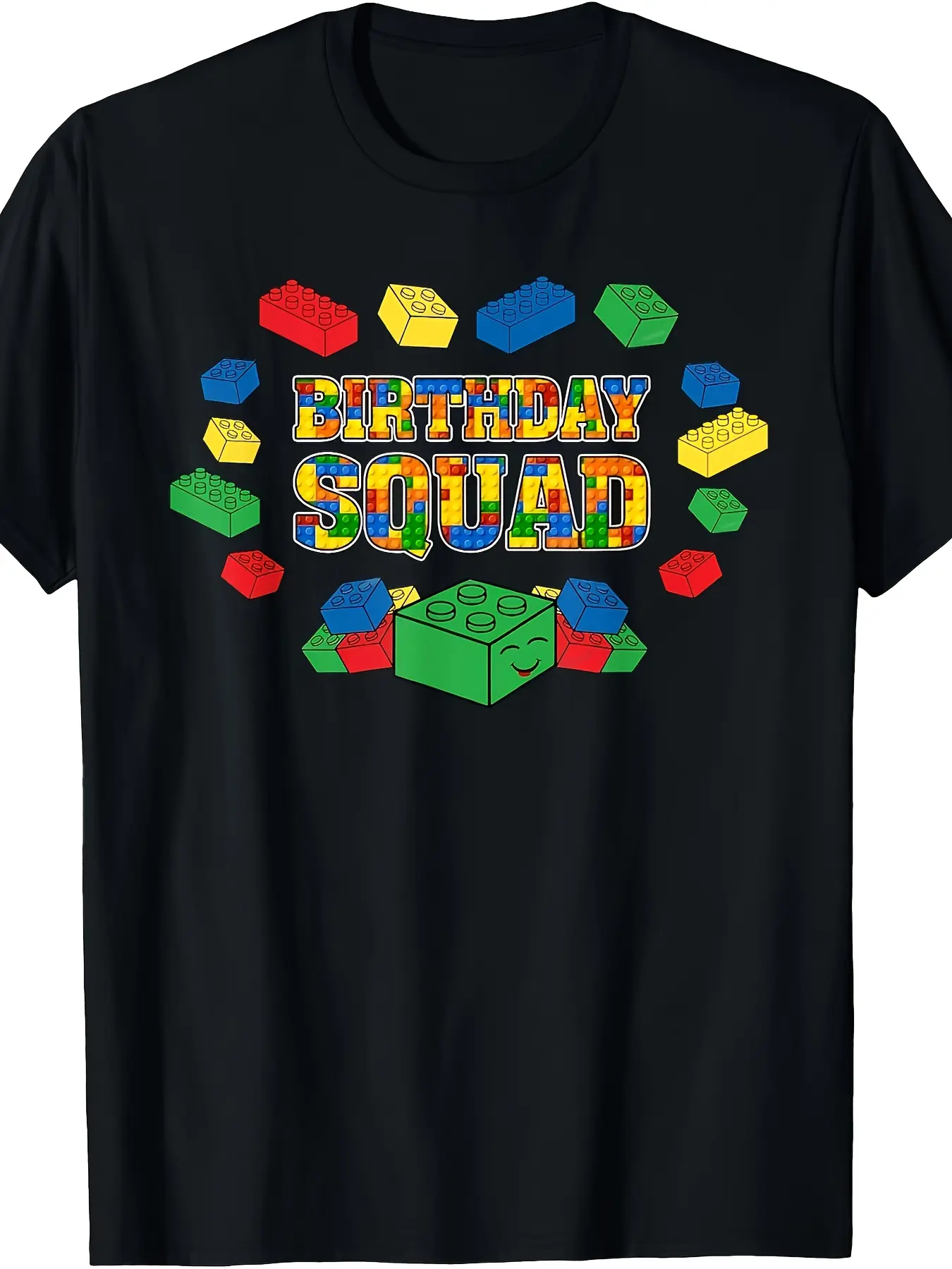 Builder Building Brick Family Set T-Shirt - Birthday Squad Graphic with Interlocking Bricks Design,  220gsm, Soft Breathable Crew Neck Tee for Adults &, Unisex Casual Birthday Party Outfits, Machine Washable Building Block-Inspired Apparel, Men Graphi