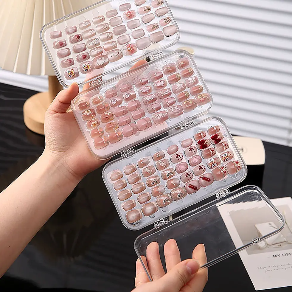 Tri-Fold Press-On Nail Organizer Case, 4-Page Portable Storage Box for Fake Nails, Clear Pet Plastic Travel Holder, Craft Storage Box