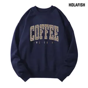Holafish COFFEE Women's Sweatshirt Fleece Soft  Fall Sweatshirt Oversized Tops, Unisex Retro Autumn Shirt Cozy Holiday Wear Daily,Valentine's Day Gift