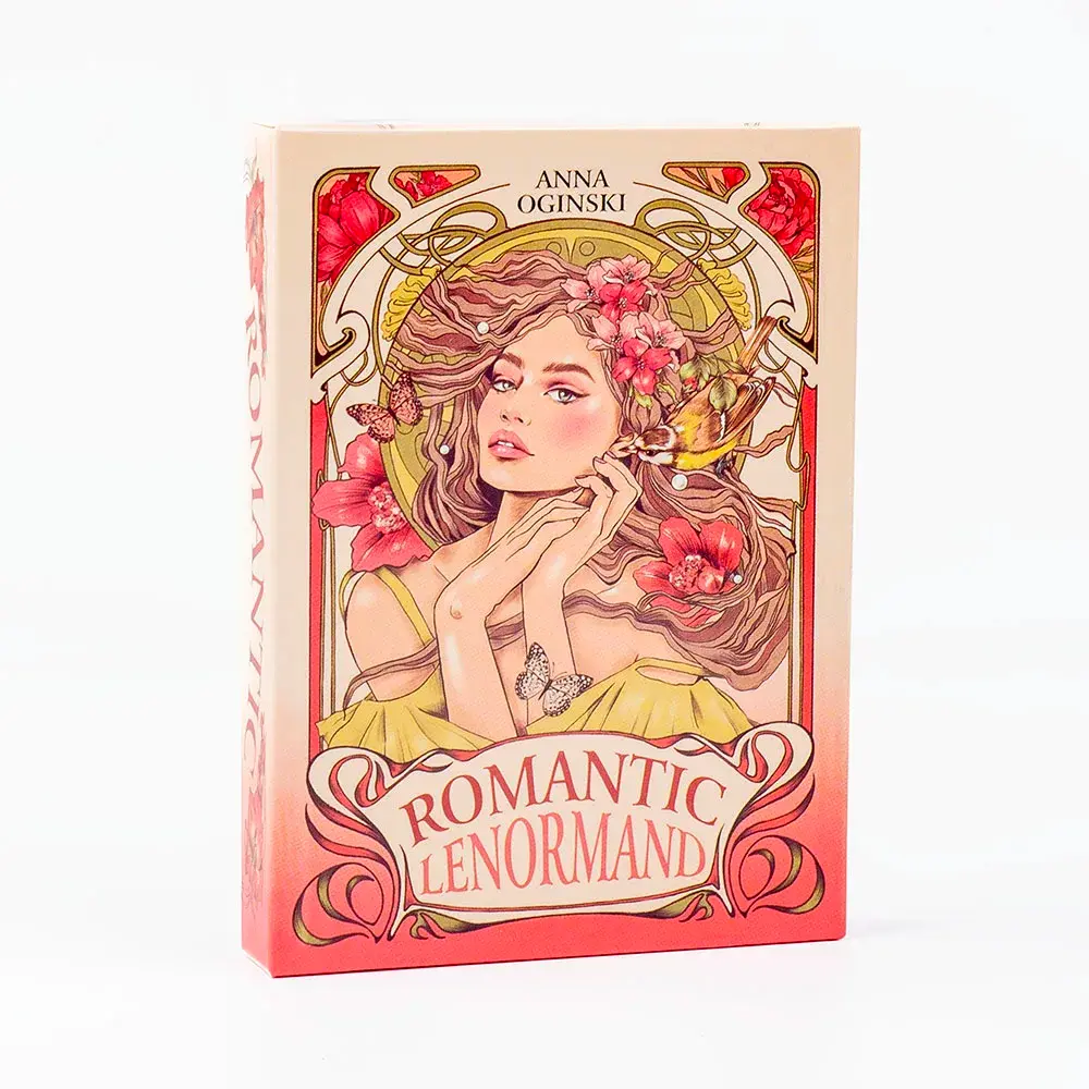 37-Piece Romantic Lenormand Oracle Cards Deck, English Vision Art Nouveau Floral Motifs, Dedicated Deck Card Game for Parties